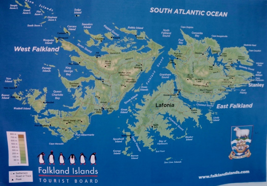 Falklandsöarnas huvudstad, Stanley, ligger i den östra delen av Östra Falklandsöarna.