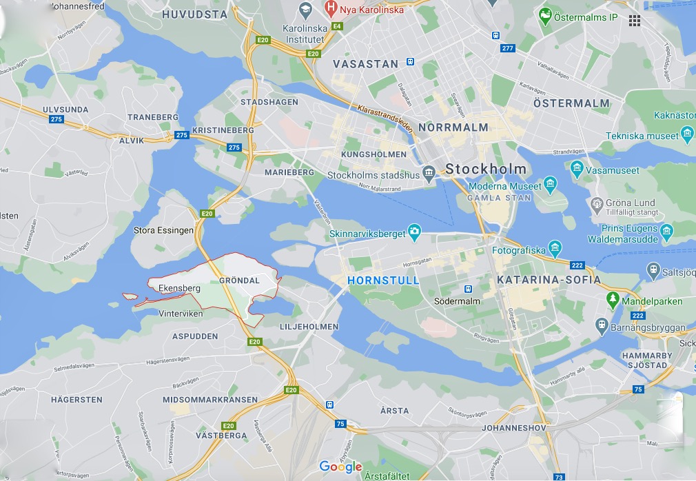 Stockholm i delar och stadsdelen Gröndal är inringat med rött. 